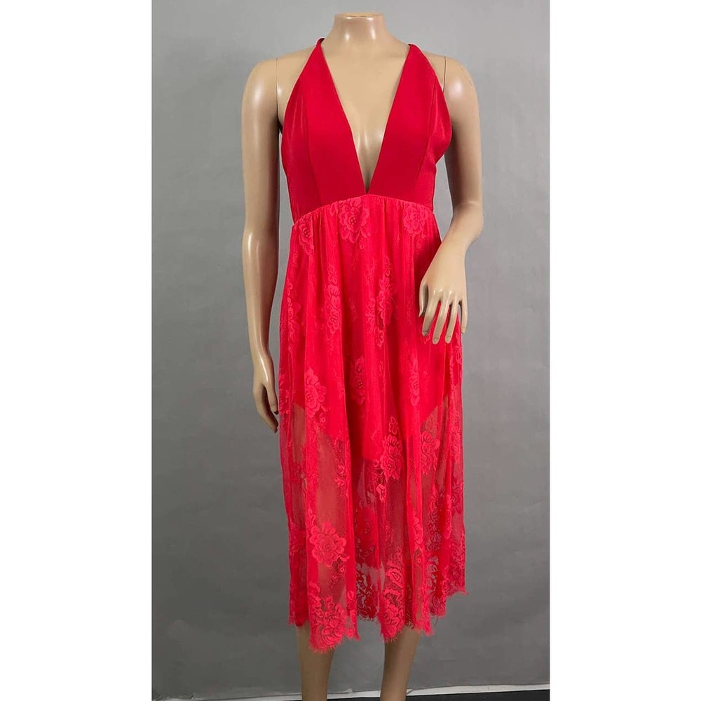 NBD Revolve Dress Women S Red Falling In Love Lace Midi Open Back Party Cocktail